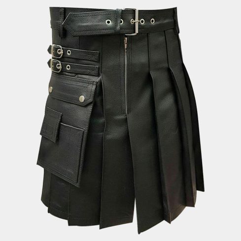 BLACK COWHIDE LEATHER KILT