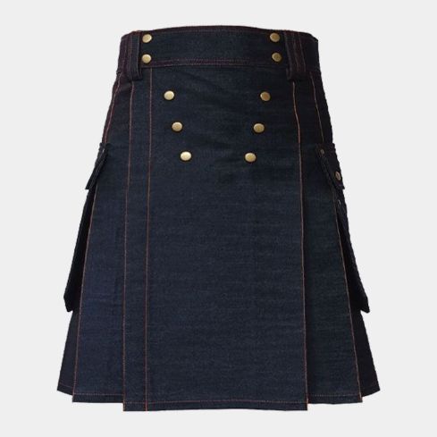 Black Denim Kilt For Men