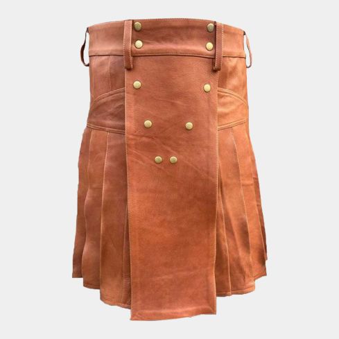 BROWN LEATHER KILT FOR MEN