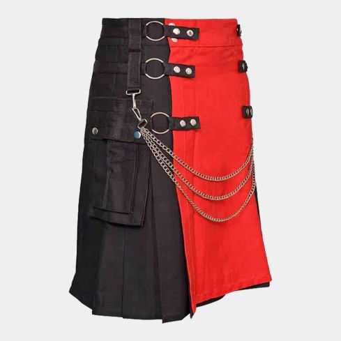 RED FASHIONABLE UTILITY KILT WITH SILVER CHAIN