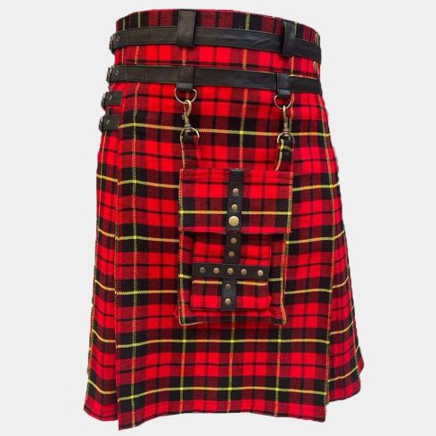 MODERN WALLACE TARTAN UTILITY KILT WITH LEATHER STRAP
