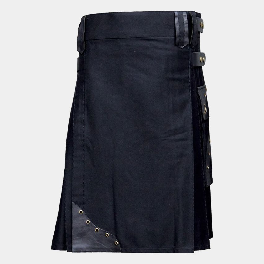 BLACK CARGO BOX PLEATED UTILITY KILT FOR MEN 