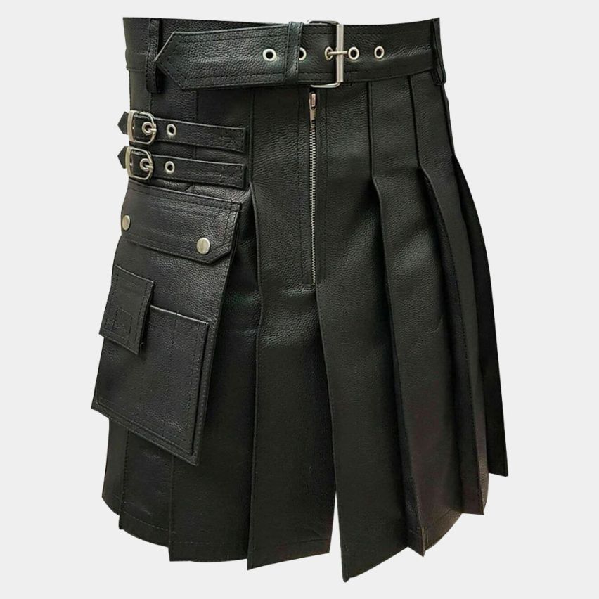 BLACK COWHIDE LEATHER KILT 