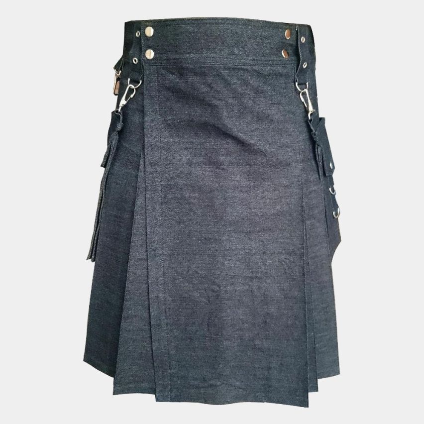 Blue Denim Utility Kilt with Detachable Pocket 