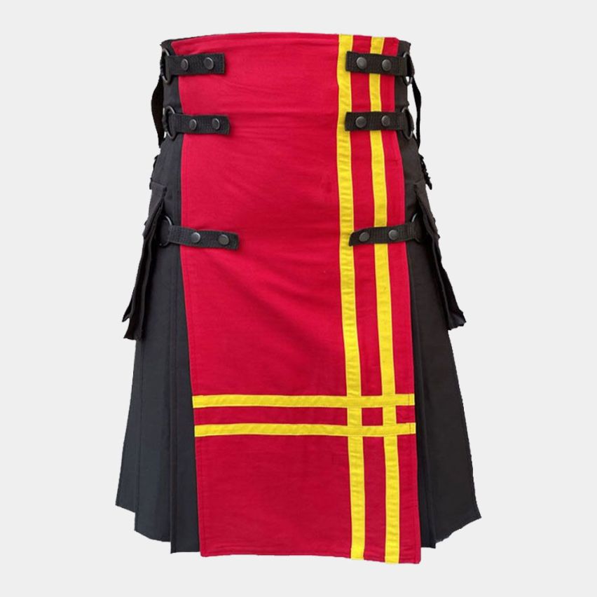 BLACK & RED MODERN UTILITY KILT FOR MEN