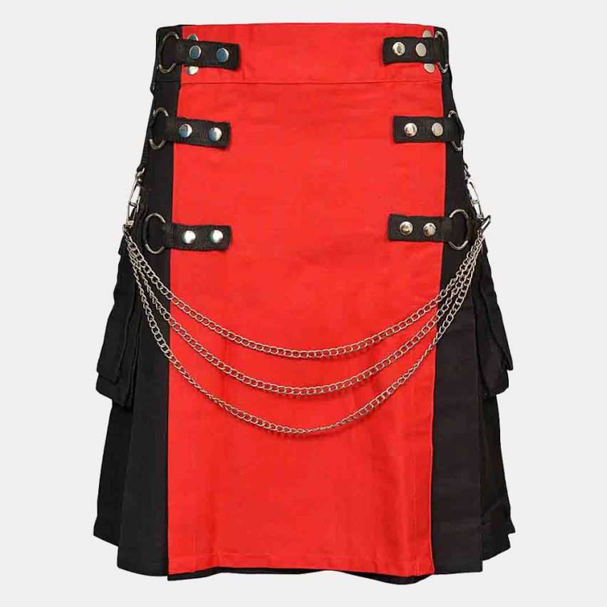 RED FASHIONABLE UTILITY KILT  WITH SILVER CHAIN 