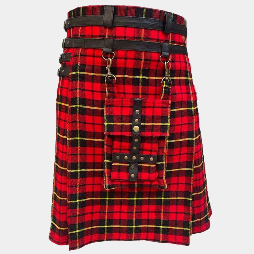 MODERN WALLACE TARTAN UTILITY KILT WITH LEATHER STRAP