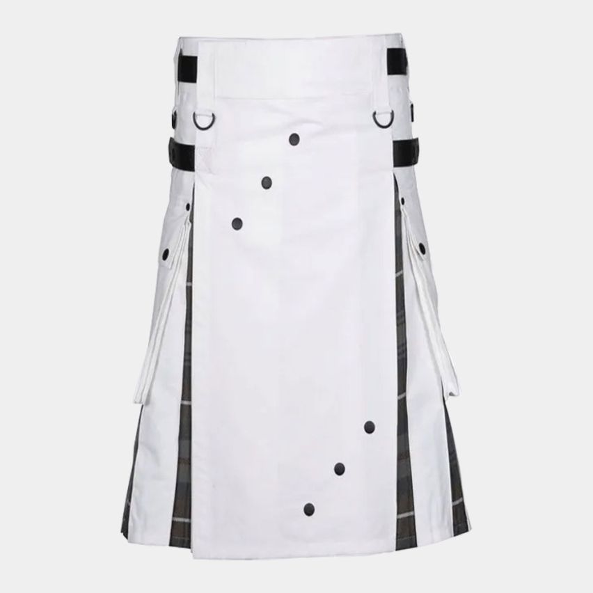 WHITE COTTON AND MACKENZIE  WEATHERED TARTAN HYBRID KILT FOR MEN